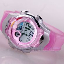 Ohsen Pink Ladies Girls Childrens Alarm Stop Light Digital Sport Wrist Watch