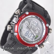 Ohsen Red Color Led Light Analog Digital Womens Ladies Quartz Band Watch W19