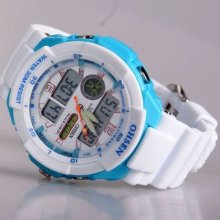 Ohsen White Dual Time El Digital Stop Unisex Sport Day/date Stopwatch Watch