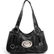 Olive Croco Embossed Faux Leather Handbag Black