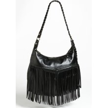 OMG Fringe Faux Leather Tote Black