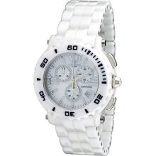 Oniss On8109-l Womne's Oversized Swiss White Ceramic Chronograph Watch