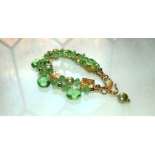 OOAK Dragon Eyes Double Strand Peridot Pearl Bracelet Green Quartz Crystal Luxe Bracelet