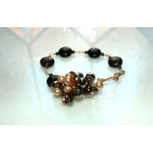 OOAK Love You Forever & Always Mom, Bracelet, Freshwater Pearl, Pyrite, Black Turquoise Bracelet