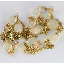 Opal gold chain, Thin and delicate 14K gold necklace ,with built in gems, fine fancy necklace, artisan jewelry