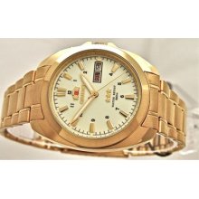 Orient Automatic Mens Watch Day/date Gold Tone Band/lumibrite Dial