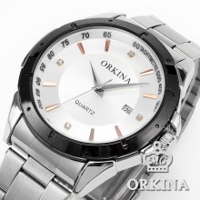 Orkina Date Analog Stainless Steel Men Sport Wrist Quartz Watch Dailyetrade