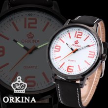 Orkina Stainless Steel Case Analog Leather Men Quartz Sport Watch Dailyetrade