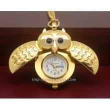 Owl Pocket Watch Necklace, Glod tone Locket Watch Necklace, with Gold tone Watch Necklace Chain, 88P069