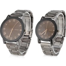 Pair of Roman Numerals Analog Style Quartz Wrist Watches (Black)