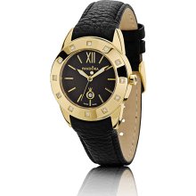 Pandora Imagine Watch - Black Leather, Gold Plated, Diamonds