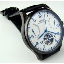 Parnis 43mm Pvd Case Power Reserve/white Dial/blue Perf