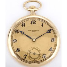 Patek Philippe 18k Yellow Gold Pocket Watch 44mm Engraved Guilloche Dial