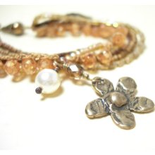 Peach bracelet lady bug bronze flower charm summer fashion mothers day pamelasjewelry