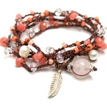 Peaches & cream crochet lariat / wrap beaded bracelet - Bohemian Chic - Semi Precious - Surfer chic boho hippie jewelry