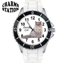 Persian Kitten Cat White Jelly Silicone Mens Ladies Sports Wrist Watch Sew213