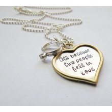 Personalized Necklace with Large Heart Disc and Wedding Ring Charm