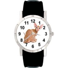 Peterbald Cat Mens Ladies Water Resistant Genuine Leather Wrist Watch Sa2621