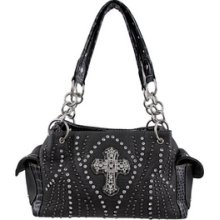 Pewter Handbag With Cross Mock Croc Trim Studs And R