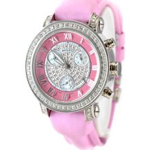 Pink Benny & Co. Sl549 White Mother Of Pearl Dial Diamond Bezel Women's Watch