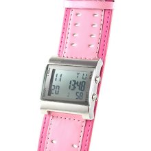 Pink Digital Display Large Cuff Strap Watch Fashion Faux Leather Retro Lcd 80s