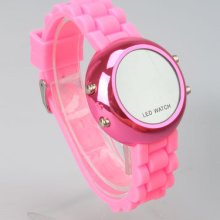 Popular Silicone Band Stainless Steel Case Digital Led Wrist Watch Pink