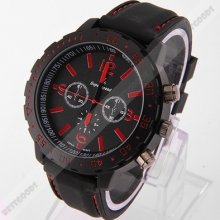 Popular Sport Men Boy Black Rubber Hole Band Quartz Wristwatch V6 Bracelet