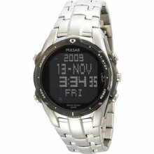 Pq2001 Pulsar Men`s World Time Alarm Chronograph Silver-tone Watch