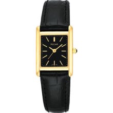 Pulsar By Seiko Black Dial Gold Tone Black Leather Women's Dress Watch Ptc384