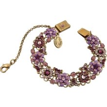 Purple Crystals Bracelet By Michal Negrin W Hand-painted Flowers & Glass Beads