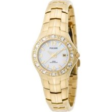 Pxt694 Womens Pulsar Steel Goldtone Swarovski Crystal Date Watch