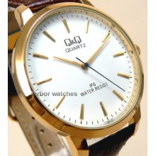 Q&q By Citizen Men Gold Tone Leather Band C154j101y