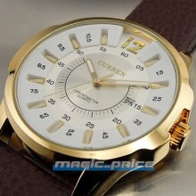 Quartz Hour Dial Date Day Clock Leater Golden Sort Men Steel Wrist Watch A230