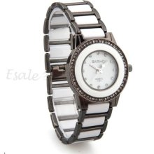 Quartz Movement Rhinestone Wrist Watch Wristwatch White Grey Wristband Men