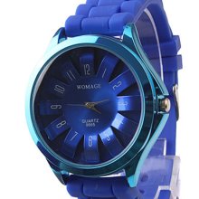 Quartz Wrist Watch with Blue Silicone Band