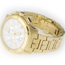 R&Co Men's Quartz Watch With White Dial Chronograph Display And Gold Stainless Steel Bracelet Rgb00003/46/18