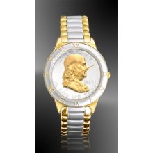 R323-BF2-2 Ben Franklin Half Dollar Mens Bracelet Coin Watch Mens Two-