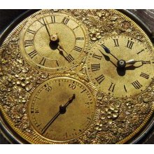 Rare Antique Silver Captains 2 Time Zones Pocket Watch With 22k Gold Dial C1850