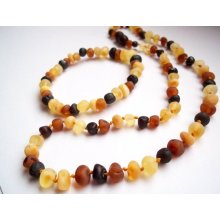 Raw Unpolished Baltic Amber Necklace 17.3 inches. Similar Bracelet 7.1 inches. Multicolor Beads.