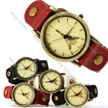 Retro Eiffel Tower Numberless Women Girls Boy Quartz Analog Wrist Watch Gift