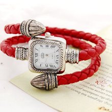 Retro Style Plait Band Quartz Woman Watch Silver