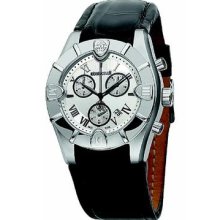 Roberto Cavalli Unisex Diamond Chronograph Watch R7251616545 With White Dial, Alligator Strap And Stainless Steel Case