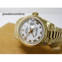 Rolex 18k Yg Ladies President Datejust 69178 White Roman Dial 26mm $24k Msrp