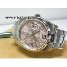 Rolex 36mm Datejust Pink Floral Flower Dial Men's Size Ref 116234 Wg Fluted