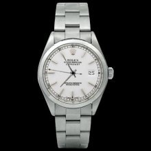 Rolex date just watch white stick dial stainless steel oyster perpetual