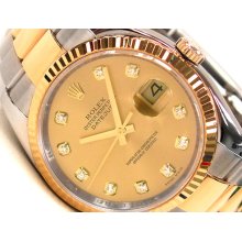 Rolex Datejust 116233 Watch 18k Gold & Steel Oyster Band Champagne Diamond Dial