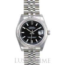 Rolex Datejust 31MM Jubilee Stainless Steel Fluted White Gold Bezel Black Lady's Timepiece - 178274BKSJ