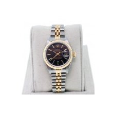 Rolex Datejust 79173 Two Tone with Black Tapestry Dial Ladies Watch