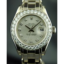 Rolex Ladies Pearlmaster Masterpiece White Gold 69299 Silver Diamond Dial