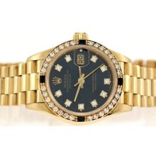 Rolex Ladies President 69088 18k Yg With Factory Diamonds And Saphires